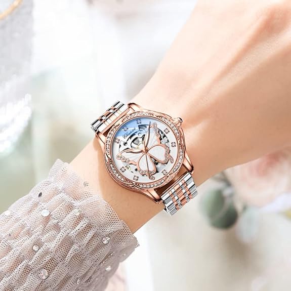 Reginald Watches for Women Fashion Casual Dress Watch Waterproof Butterfly Skeleton Dial Automatic Mechanical Watch