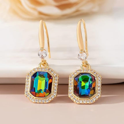 Austrian Crystal Halo Octagon Drop Dangle Earrings for Women 14K Rose Gold Plated Hypoallergenic Jewelry Gifts for Women Girls