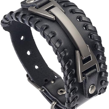 Hamoery Men Leather Bracelet Punk Braided Rope Alloy Bracelet Bangle Wristband