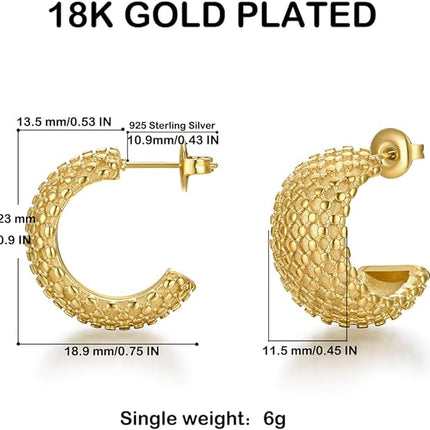 18K Gold Plated Chunky Hoop Earrings for Women Fashion Thick Gold Hoops Set Jewelry for Birthday Christmas Gifts