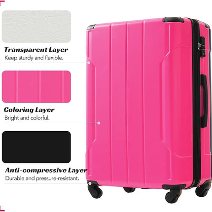Merax Luggage Set 3 Piece Expandable Lightweight Spinner Suitcase with Corner Guards (Rose Red, 20/24/28)