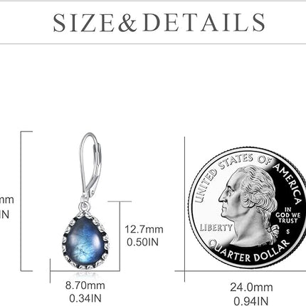 Moonstone/Larimar/Turquoise/Labradorite/Jade/Malachite Teardrop Earrings Sterling Silver Cage Filigree Dangle Drop Earrings for Women