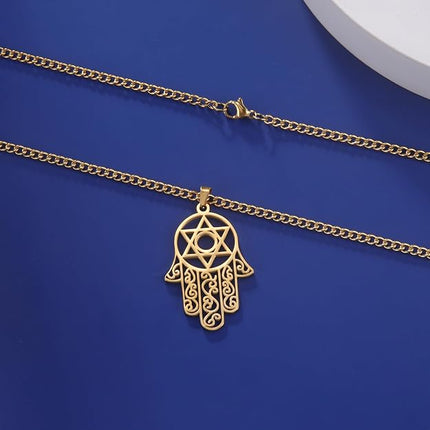 Hamsa Hand of Fatima Hexagram Necklace Star of David Evil Eye Pendant Jewish Female Protection Amulet Symbol Jewelry Women Men