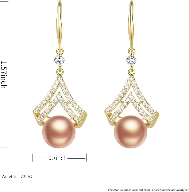 Pearl Earrings for Women, Dainty 14K Gold Plated/925 Sterling Silver Drop Pearls Dangle Earrings, Fashion Hypoallergenic Jewelry Gifts for Women