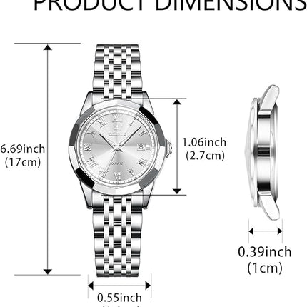 OLEVS Womens Watches Small Face Ladies Watches for Women with Day Date Diamond Silver Gold Two Tone Stainless Steel Waterproof Analog Reloj para Mujer Classic Fashion Dress Quartz Womens Wrist Watch