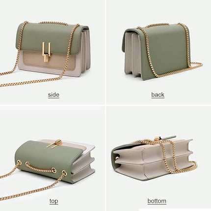 AMHDV Small Shoulder Chain Bag Color Block Crossbody Purse Square Flap Leather Handbag for Women