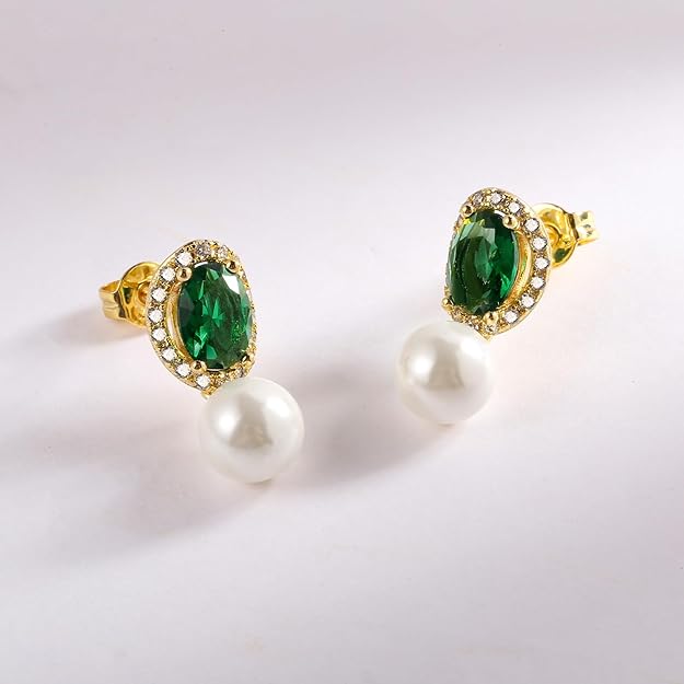 Emerald Crystal Earrings Pearl Drop Dangle Earring 14k Gold Plated Stud Huggie Earrings Vintage Long Short Jewelry Gifts