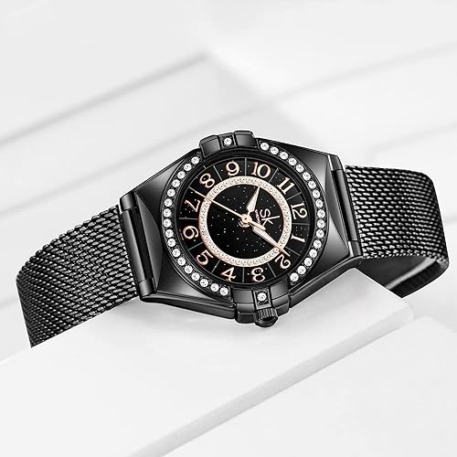 SK Ladies Easy Read Watch with Arabic Numerals Crystal Diamond Women Dress Watches Water Resistant