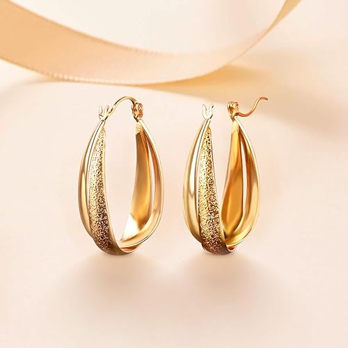 Gold Hoop Earrings for Women，24k Gold Plated Trendy Earrings，Hypoallergenic Lightweight Earrings,Everyday,Small Soop chunky Earrings Pierced Dangle