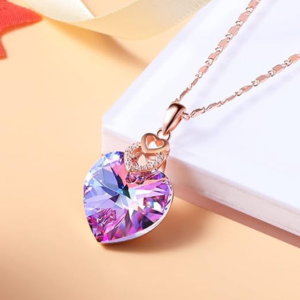 PLATO H 3 Heart Crystal Necklace for Women Gifts for her Pendant Crystal Jewelry Necklace for Girl Wedding Gifts for Anniversary Day Mother's Day Valentine’s Day Birthday