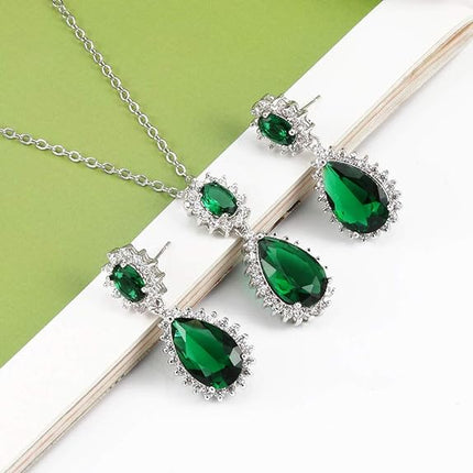 Lavencious Teardrop Dangle Necklace & Earring Sets for women Trendy AAA Cubic Zirconia For Women