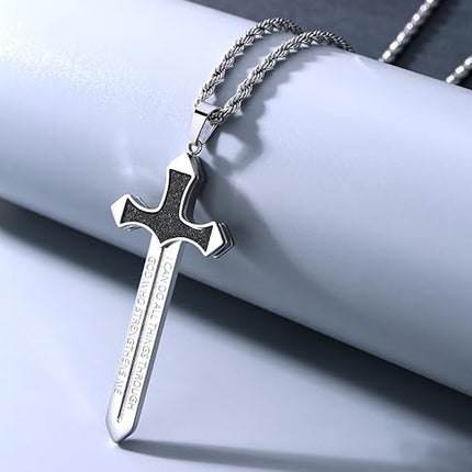 Strength Cross Sword Necklace -Stainless Steel Cross | Sword | Sun | Evil Eye-Fun Inspirational Spiritual Jewelry Gifts for Men