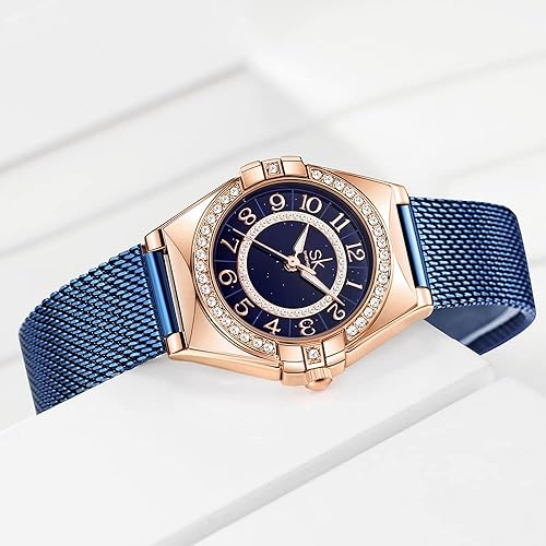 SK Ladies Easy Read Watch with Arabic Numerals Crystal Diamond Women Dress Watches Water Resistant