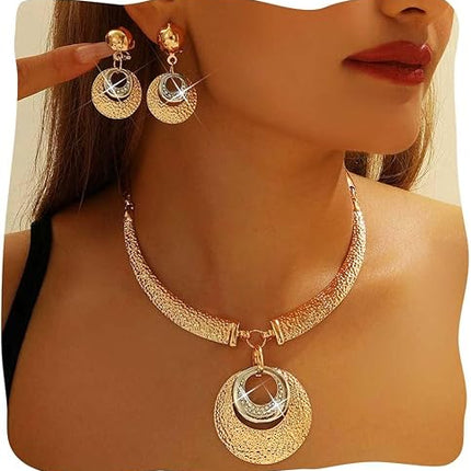 JEWEKY African Jewelry Sets Gold Necklace Set for Women