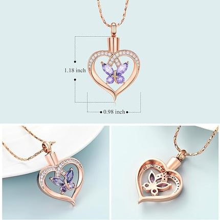 Imrsanl Butterfly Urn Necklaces for Women Girls Birthstone Cremation Jewelry Urns Pendant for Human Ashes Memorial Locket Keepsake Jewelry