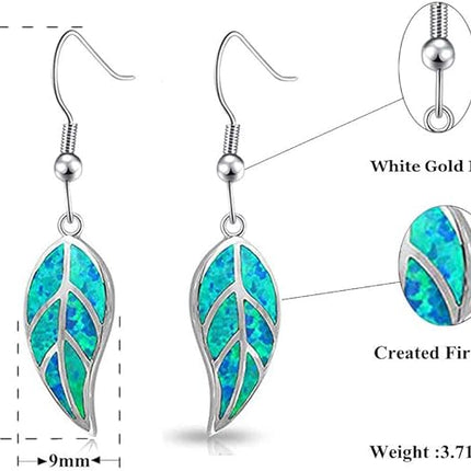 8K White Gold Plated Leaf Opal Dangle Drop Earrings for Women Teen Girls Hypoallergenic Opal Jewelry