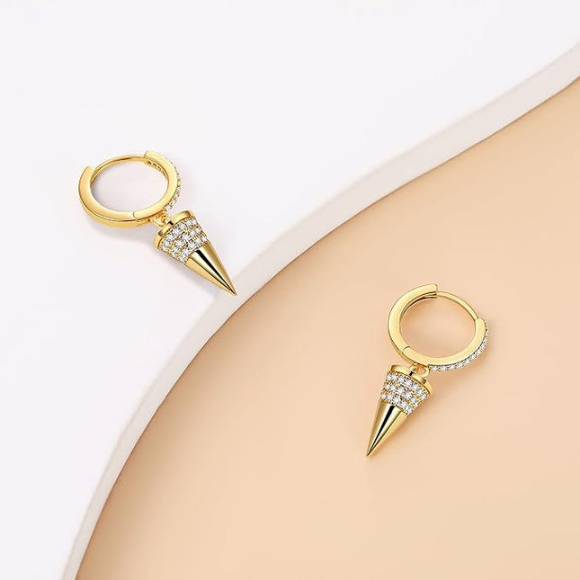 Dangle Hoop Earrings for Women Teen Girls, Spike Star Moon Pearl Sun Flower Heart Cross Chain Gold Huggie Tiny Drop Dangling Earrings, 925 Sterling Silver Hypoallergenic Fashion Jewelry Gift