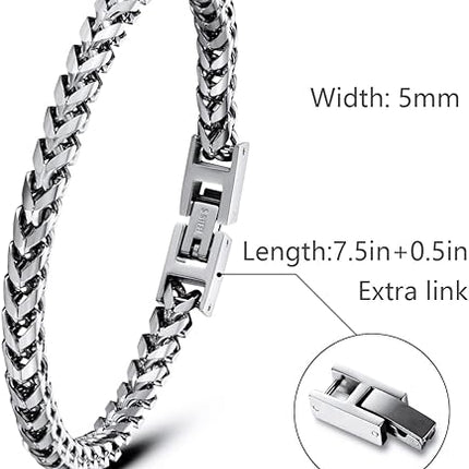 Men's Bracelet - Stainless Steel Fold Over Clasp Franco Chain Bracelets Men's Jewelry