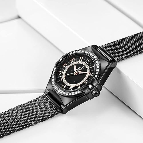 SK Ladies Easy Read Watch with Arabic Numerals Crystal Diamond Women Dress Watches Water Resistant