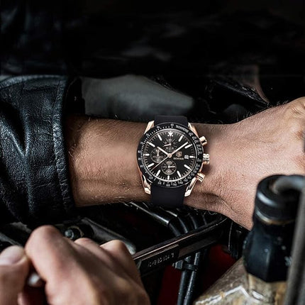 BENYAR - Stylish Wrist Watch for Men, Genuine Silicone Strap Watches, Perfect Quartz Movement, Waterproof and Scratch Resistant, Analog Chronograph Quartz Business Watches