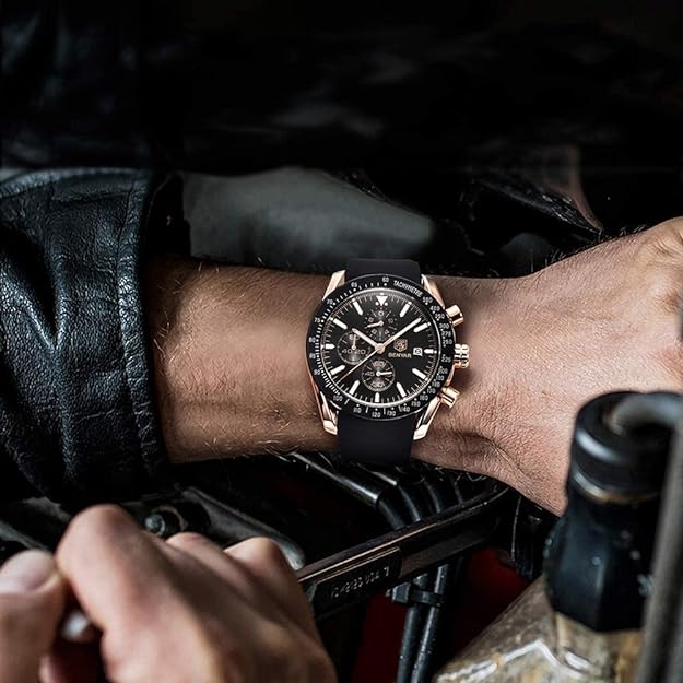 BENYAR - Stylish Wrist Watch for Men, Genuine Silicone Strap Watches, Perfect Quartz Movement, Waterproof and Scratch Resistant, Analog Chronograph Quartz Business Watches