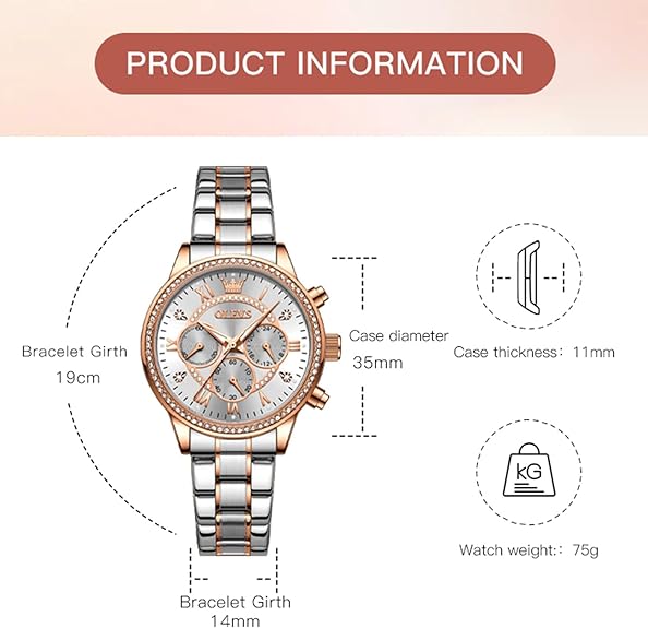 OLEVS Watches for Women Diamond Quartz Chronograph Fashion Dress Watch Date Waterproof Luminous Casual Ladies Wrist Watches