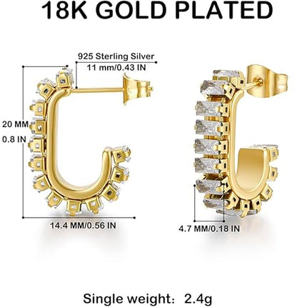Gold Earrings for Women Girls,14K Gold Plated Hoop Earrings with 925 Sterling Silver Post Cubic Zirconia Huggie Earrings| CZ Stud Earring