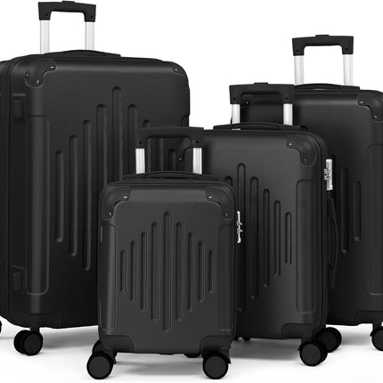 Karl home Luggage Set 4 Piece Suitcase Sets with TSA Lock Moulded Corner 4 Spinner Wheels, ABS Hardside Trolley Travel Case for Carry On Check-in Business Trip, Black (16/20/24/28)