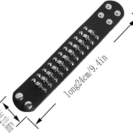 Black metal rivets studs punk rock biker wide belt leather bracelet guard wrist strap skull