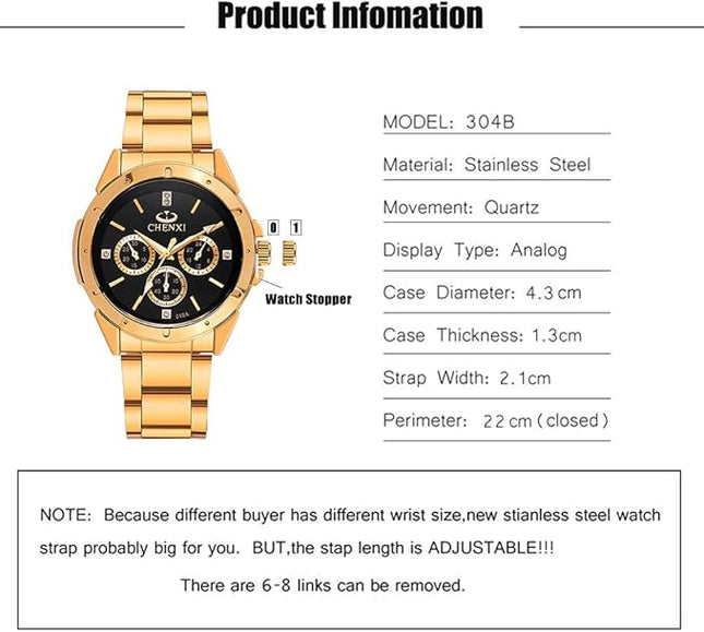 DREAMING Q&P Fq-005 Classic Style Gold Stainless Steel Mens Wrist Watches with Crystals for Man