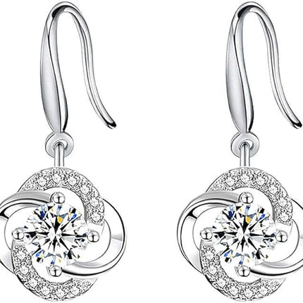 Four- Leaf Clover 5A Cubic Zirconia Sterling Silver Dangle Drop Earrings Gift for Women Gemini Sets