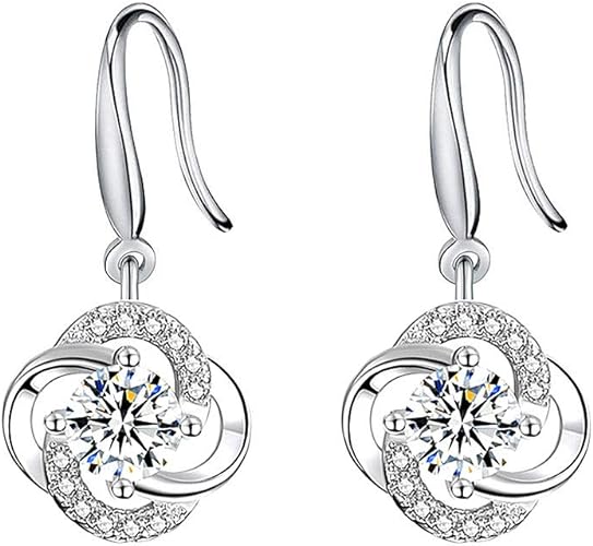 Four- Leaf Clover 5A Cubic Zirconia Sterling Silver Dangle Drop Earrings Gift for Women Gemini Sets