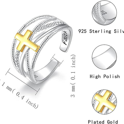 APOTIE Sterling Silver Cross Wrap Ring - S925 Faith Adjustable Ring Jewelry Inspirational Gift for Women