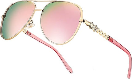 FEISEDY Retro Polarized Pilot Sunglasses for Women 70s Vintage Trendy Shades B4147