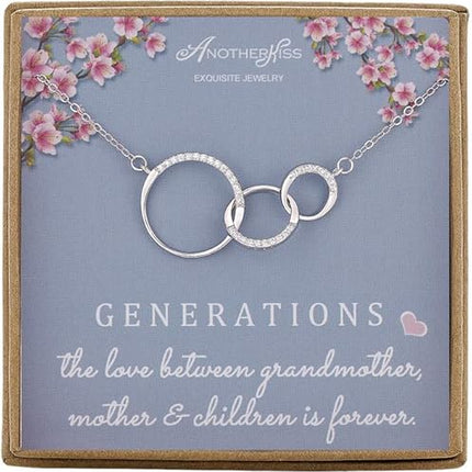 Generations Necklace for Grandma Gift - Sterling Silver Infinity 3 Circle CZ Necklace Mom Granddaughter Grandson Mothers Day Jewelry Birthday Gifts