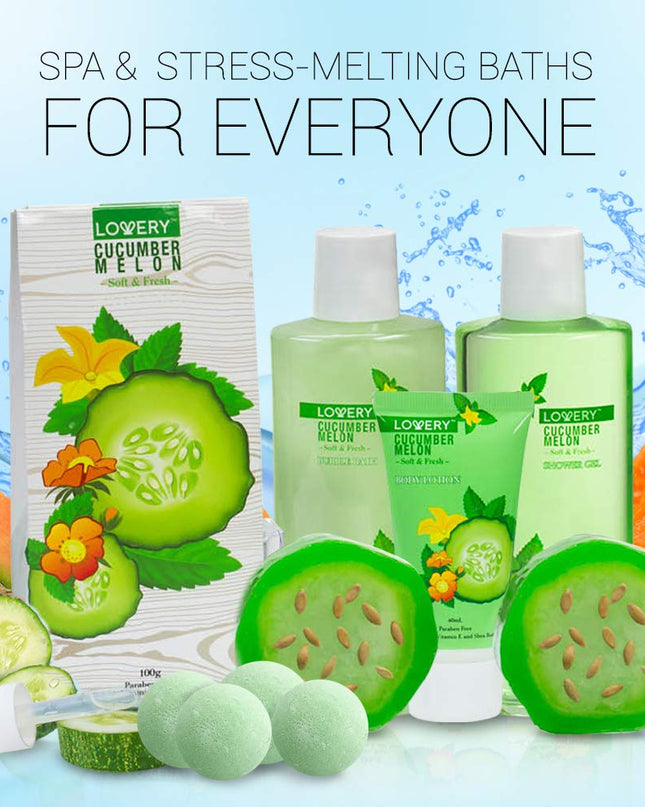 Christmas Gifts, Home Spa Bath Basket Gift Set - Aromatherapy Kit for Men & Women - Natural Cucumber with Organic Melon - 12 Piece Skin Care Set Includes 2 Organic Melon Soaps, Body Lotion & More