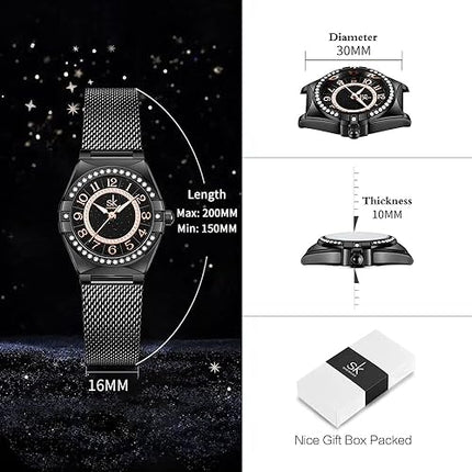 SK Ladies Easy Read Watch with Arabic Numerals Crystal Diamond Women Dress Watches Water Resistant