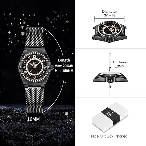 SK Ladies Easy Read Watch with Arabic Numerals Crystal Diamond Women Dress Watches Water Resistant