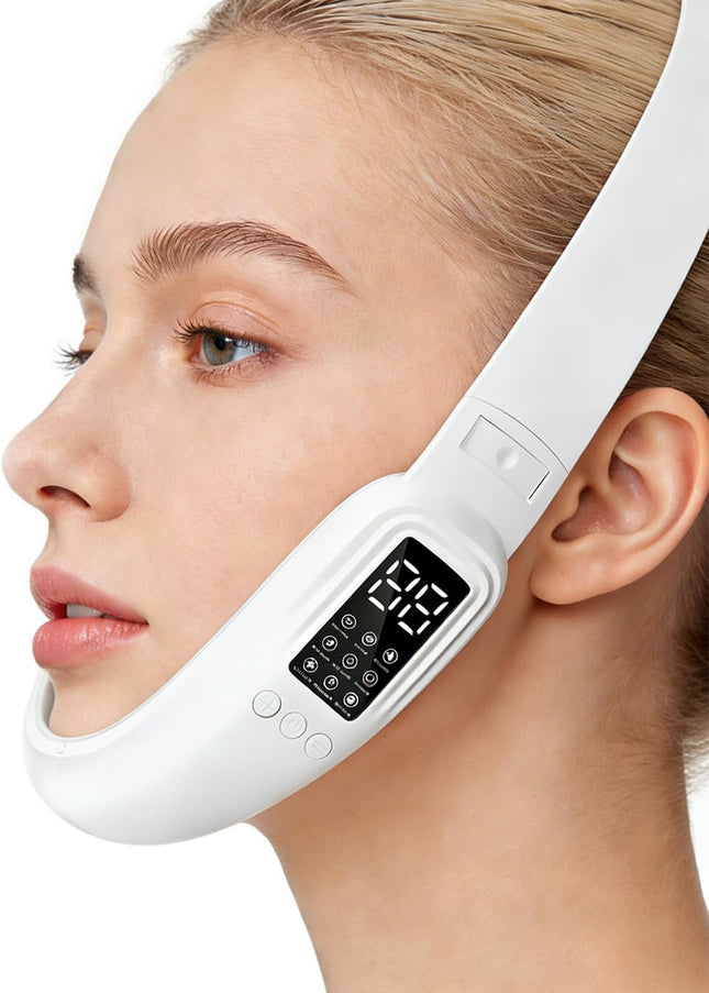 V-Face Electric Double Chin Device with 8 Modes & 15 Gear Adjustable Intensities - Intelligent V-Face Machine for Contouring Double Chin - White