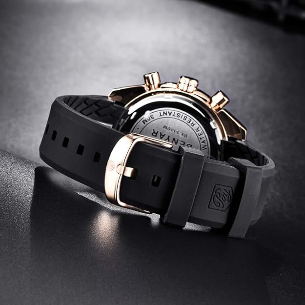 BENYAR - Stylish Wrist Watch for Men, Genuine Silicone Strap Watches, Perfect Quartz Movement, Waterproof and Scratch Resistant, Analog Chronograph Quartz Business Watches