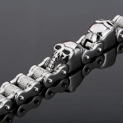 Gothic Stainless Steel Skull Charm Bicycle Motorcycle Chain Bracelet for Men,Punk Fashion Vintage Bracelet