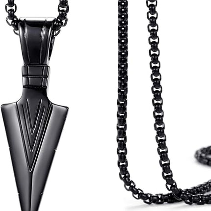 MOO&LEE Men's Stainless Steel Spear Point Arrowhead Pendant Necklace with 24 Inches Chain