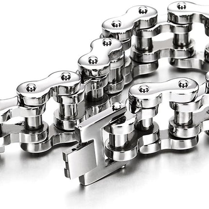 COOLSTEELANDBEYOND Heavy Sturdy Mens Motorcycle Chain Bike Chain Bracelet of Stainless Steel Silver Color Polished
