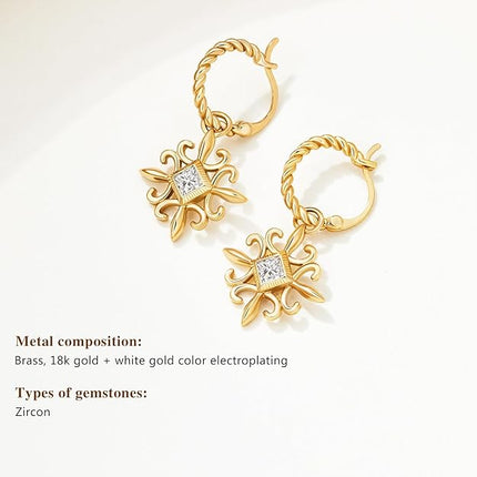 Cicy Bell 18k Gold Plated Dangle Earrings for Women Princess Cubic Zirconia Trendy Chunky Twist Drop Earrings