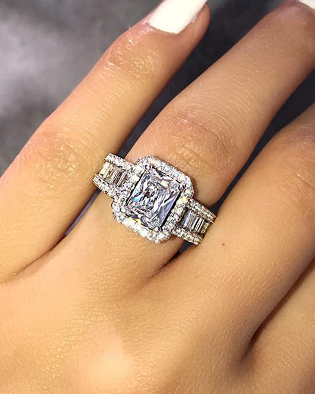 925 Sterling Silver Shiny Full Diamond Ring Cubic Zirconia Cocktail Rings CZ Diamond Ring Eternity Engagement Wedding Band Ring for Women (US Code 8)
