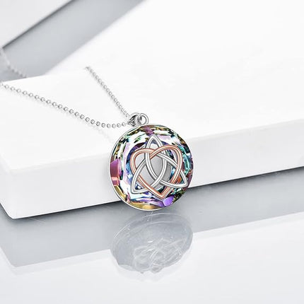 YFN Celtic Jewelry for Women Sterling Silver Good Luck Celtic Knot Irish Necklace with AB/Volcanic Crystal Jewelry Valentines Day Gifts for Women Men 18