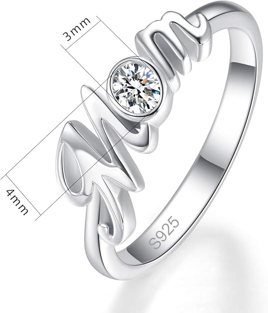 Mom Ring 925 Sterling Silver Oval Cut CZ Stackable Initial Letter Ring for Mother Size 6-9