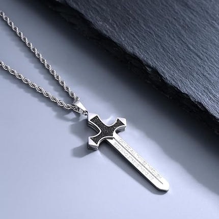 Strength Cross Sword Necklace -Stainless Steel Cross | Sword | Sun | Evil Eye-Fun Inspirational Spiritual Jewelry Gifts for Men