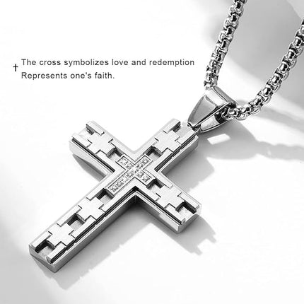 Stainless Steel Cross Pendant for boys Men's Cross Necklace