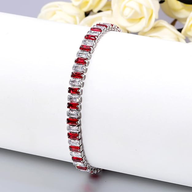 CiNily Adjustable Tennis Bracelets for Women Teen Girls Rainbow Cubic Zirconia Bracelet 14K White Gold Plated Hypoallergenic Slider Bracelet Jewelry Gift
